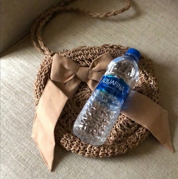 🆕Cute Circle Straw Bags with cute Bow Beige Brown - Picture 8 of 16